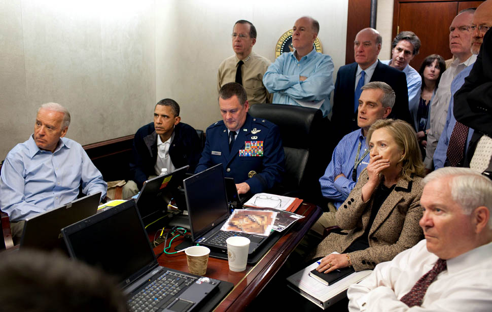 President Pbama and National Security Team receive an update on Bin Laden operation.