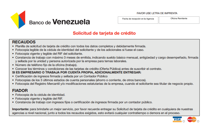 requisitos para solicitar credito banco de venezuela