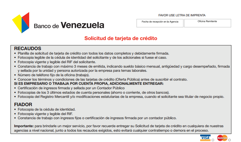 banco del caribe requisitos para solicitar tarjeta de credito