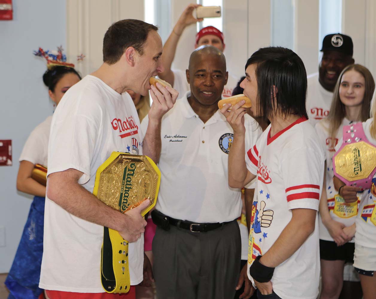 Eric Adams, Joey Chestnut, Matt Stonie