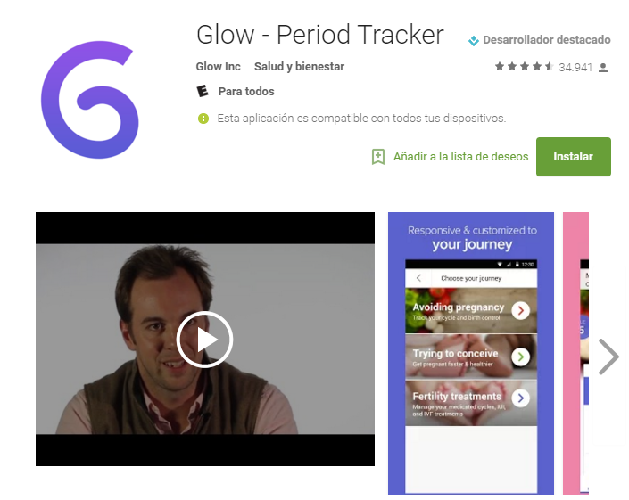 Glow. Con ella podrás rastrear y predecir tu período, ovulación y el período fértil. También te permite rastrear tu método anticonceptivo para prevenir un embarazo o en todo caso planificarlo.