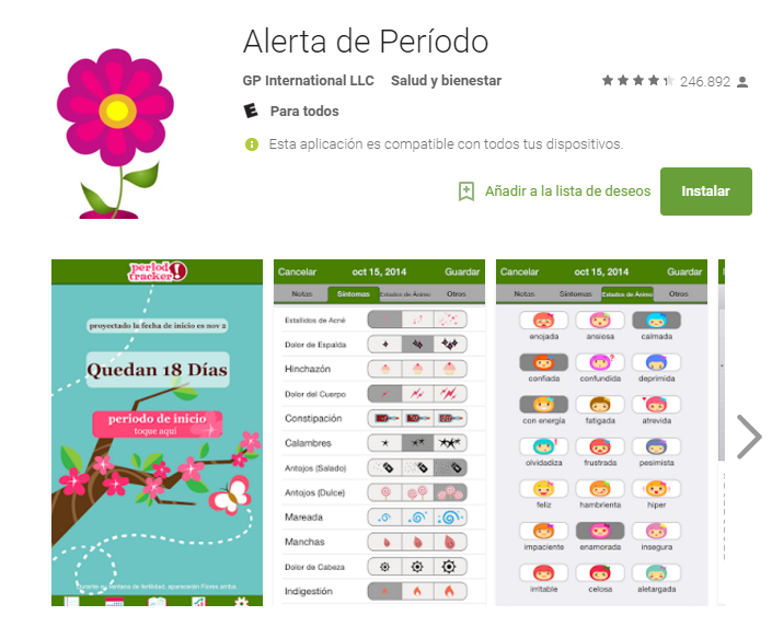 Alerta de periodo. Al pulsar un botón cada vez que inicias un periodo, la app te dirá aproximadamente cuándo llegará el siguiente periodo y hasta qué estado de humor y síntomas tendrás. ¿Te animas a descargarla?