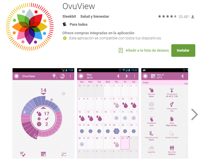 Ovuview. Te ayuda a controlar el ciclo menstrual haciendo una predicción aproximada de tu siguiente regla basándose en tu información y anotaciones. Ofrece información curiosa sobre temas relacionados.