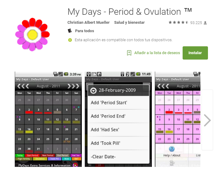 My Days. Lo mejor de esta aplicación es su diseño discreto para presentar tu bitácora menstrual. Además, puedes tener un gráfico de tu temperatura corporal según el momento en el que estás en tu ciclo.