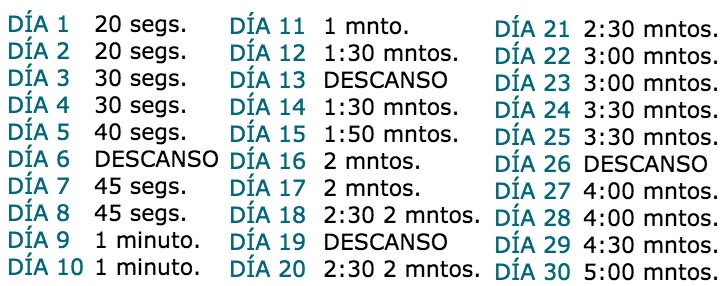calendario de ejercicios