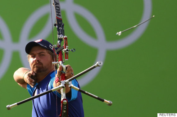 2016 Rio Olympics - Archery - Semifinal - Men's Team Semifinal - Sambodromo - Rio de Janeiro, Brazil - 06/08/2016. Brady Ellison (USA) of USA competes. REUTERS/Yves Herman FOR EDITORIAL USE ONLY. NOT FOR SALE FOR MARKETING OR ADVERTISING CAMPAIGNS.