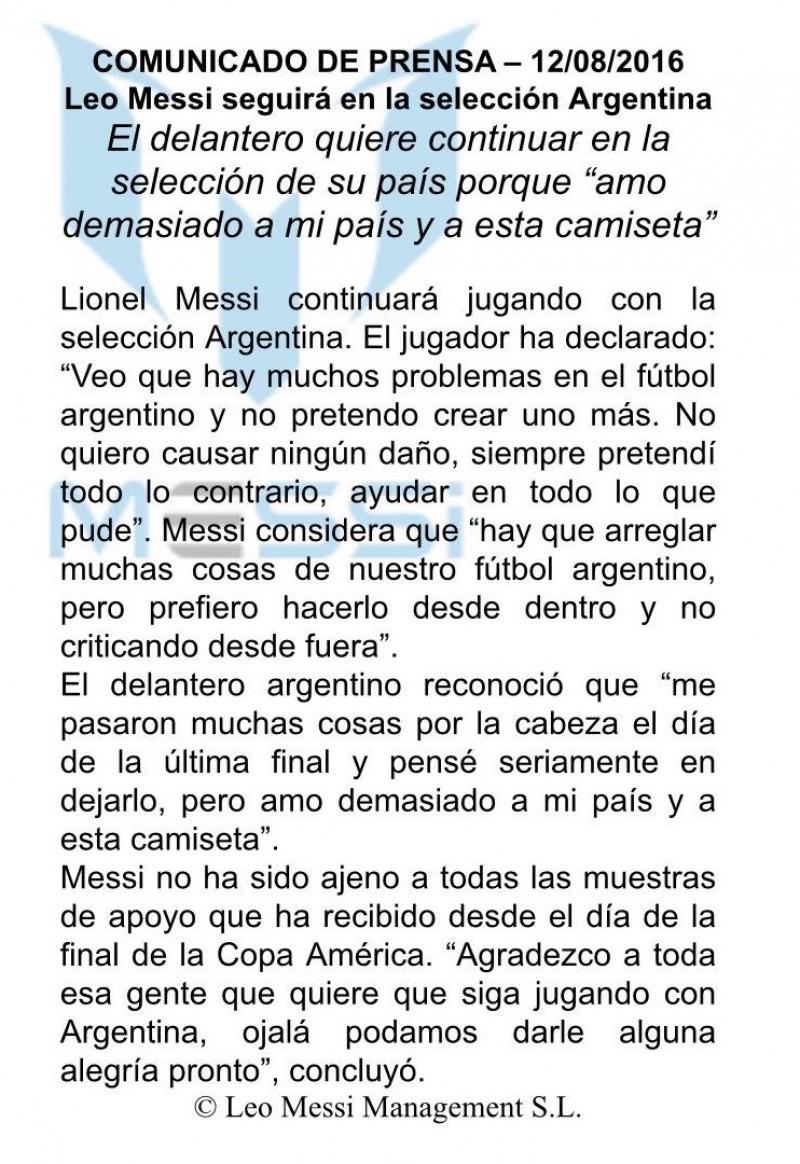 Comunicado Lionel Messi