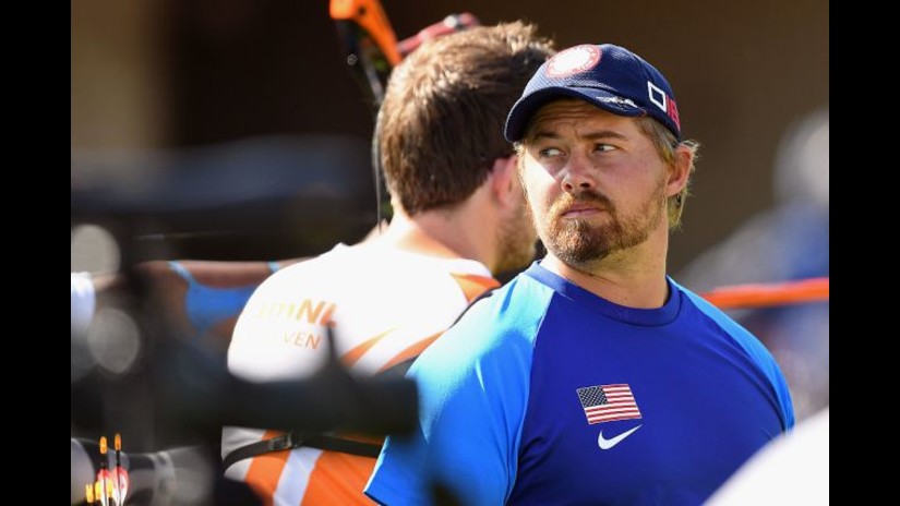 during the Men's Individual Ranking Round on Day 0 of the Rio 2016 Olympic Games at the Sambodromo Olympic Archery venue on August 5, 2016 in Rio de Janeiro, Brazil.