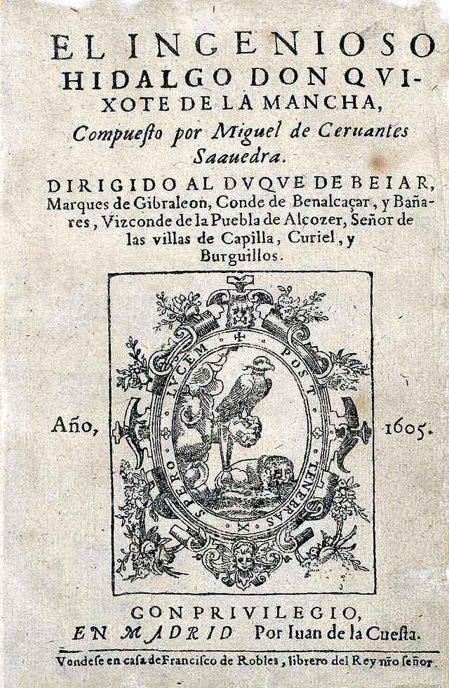 Portada de la primera edición de 'El Ingenioso Hidalgo Don Quijote de la Mancha' (1605)