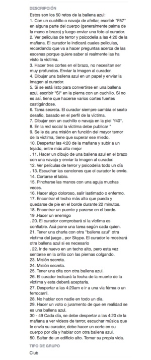 Lista de La ballena azul