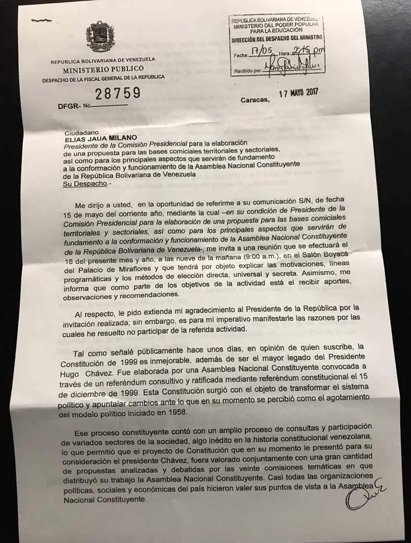 Carta Luisa Ortega Díaz