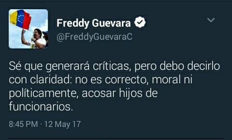 Así trinó en Twitter el diputado Freddy Guevara al percatarse de los peligros de promover el odio