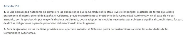 articulo 155 de la constitución de España