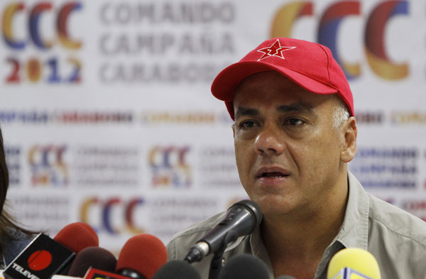 Jorge Rofríguez en declaraciones en la sede del PSUV