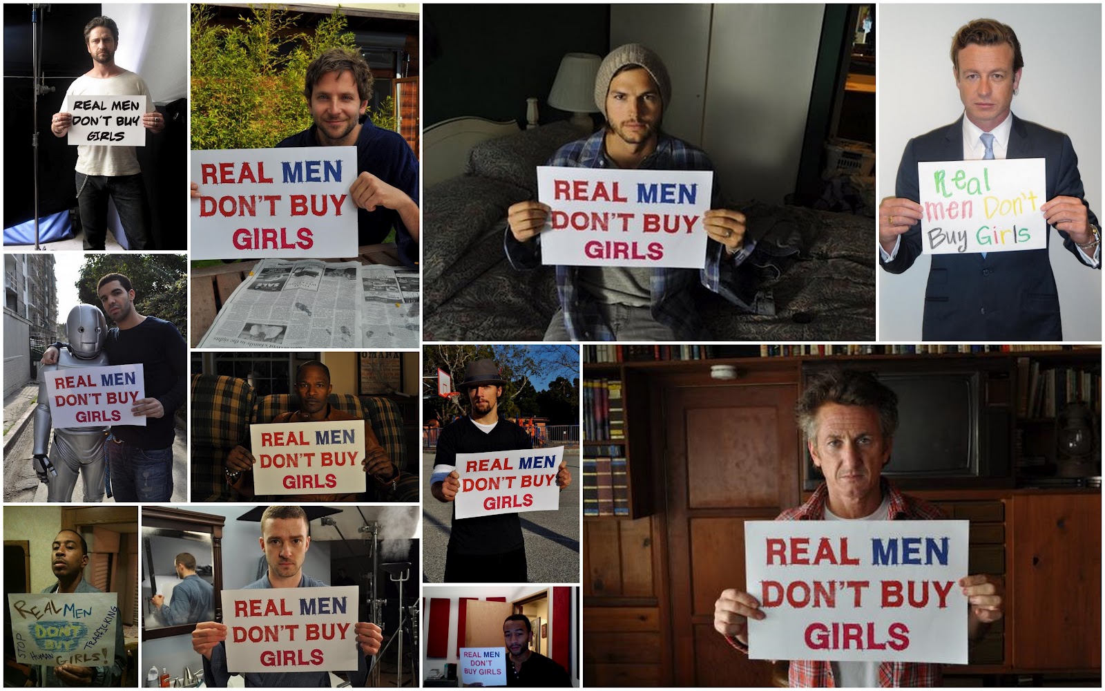 Composición gráfica de la campaña "Real Men Dont Buy girls"