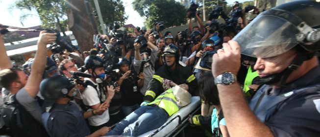 Protestan en Brasil en el inicio del mundial