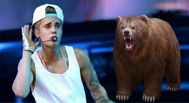 Composición: Justin Bieber y Oso enfurecido
