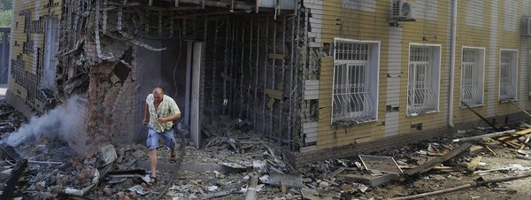 Edificio destruido en Donetsk Ucrania