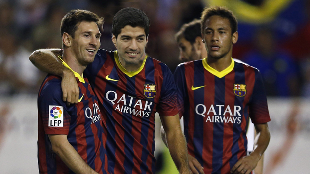 Messi, Suárez y Neymar uniforme del Barca